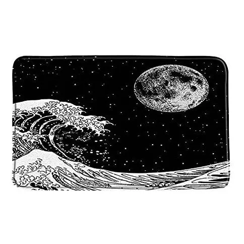 Alfombrilla Baño Diseño Luna Llena Kanagawa Japonesa Gran
