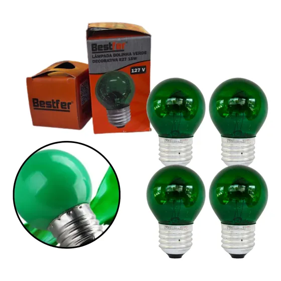 4 Lampada Bolinha Decorativa Verde Colorida E27 15w 110v