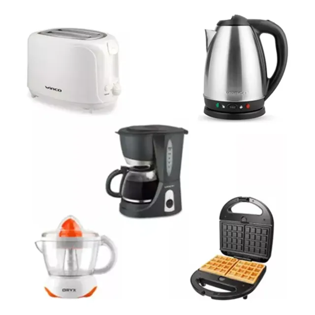 Combo Desayuno Cafetera Pava Waflera Exprimidor Tostador