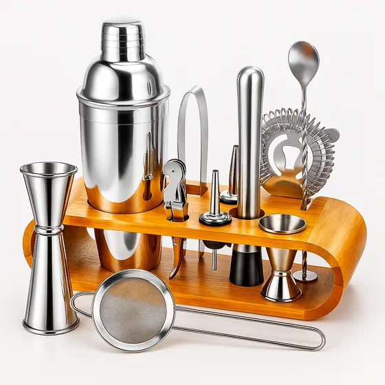 Kit Coctelería Medidor Tragos 12 Pzs Coctelera Set Bartender Color Acero