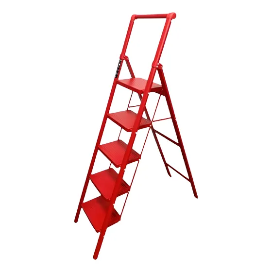 Escalera De Metal 5 Escalones Color Rojo 155 Cm - Cs.