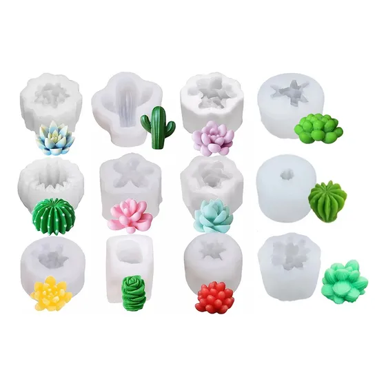 12pzs Molde De Resina,molde Para Velas Silicona Planta 3d