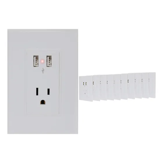 Contacto Electrico Placa Sencillo 2 Cargas Usb Blanco 10 Pz