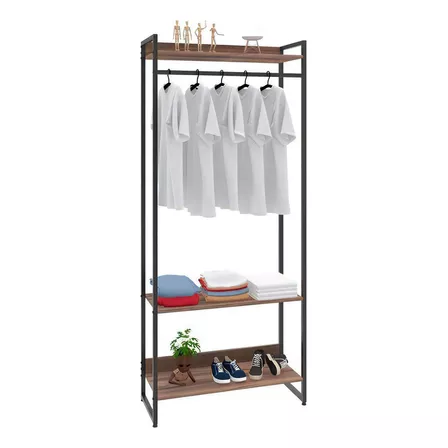 Guarda-roupa Closet Studio Nogal E Preto 80 Cm Cor Marrom