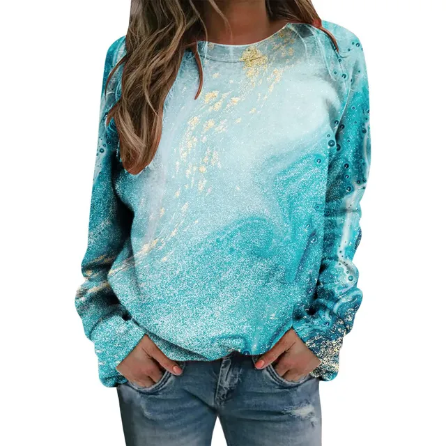 Tops Manga Larga Tie Dye Cuello Redondo Pullover Sudadera