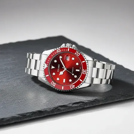 Reloj Pulsera Cuarzo Análogo Hombre Quartz Oferta Relojes Plateado Rojo