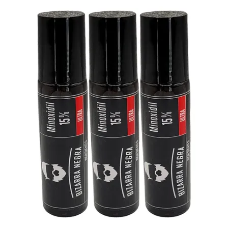 Minoxidil Al 15% Roll On Bizarra Negra 3 Piezas