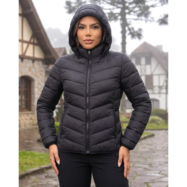 Jaqueta Feminina Puffer Impermeável Capuz Frio Inverno Jaqueta Feminina Puffer Impermeável Capuz Frio Inverno