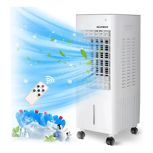 Aire Acondicionado Portátil 10 litros, Enfriador de Aire Evaporativo 3 Velocidades y Modos, Control Remoto con Temporizador de 8 Horas y Función Silenciosa, Ideal para Dormitorios Hogares y Oficinas