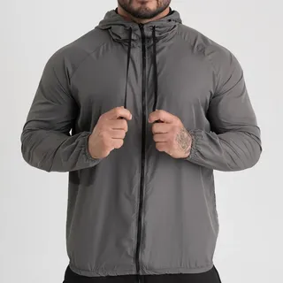 Jaqueta Corta Vento Liso Unissex Esportivo Capuz E Bolsos Chumbo G