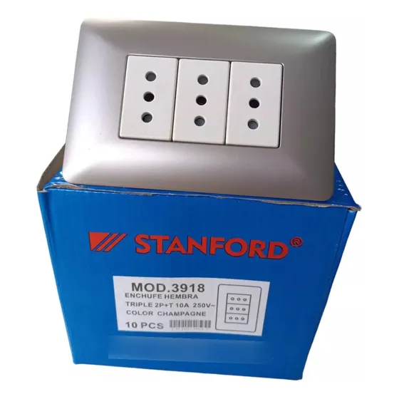 Tomacorriente Stanford 3918 Con 3 Tomas Color Gris