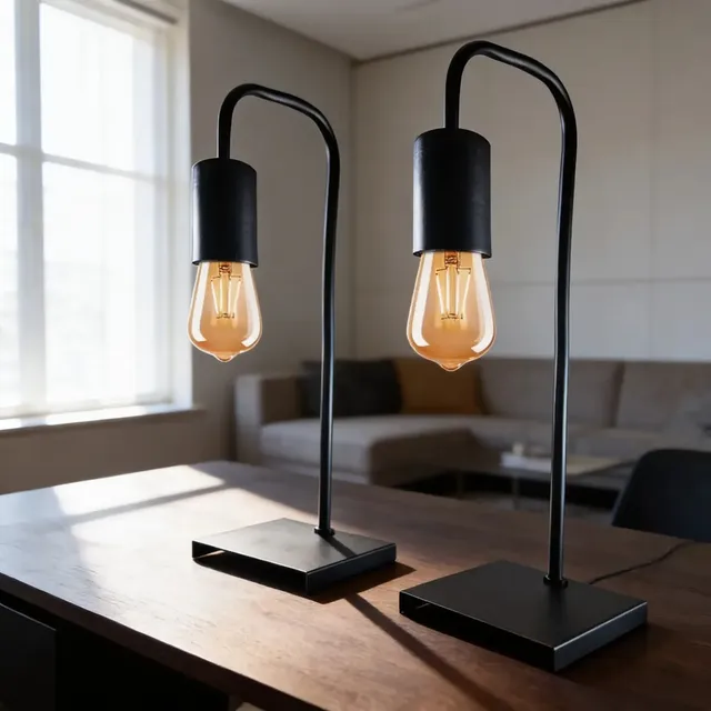 Lampara Velador Mesa Dormitorio Vintage Deco Industrial Negro Apto Led E27 X2 Negro X2