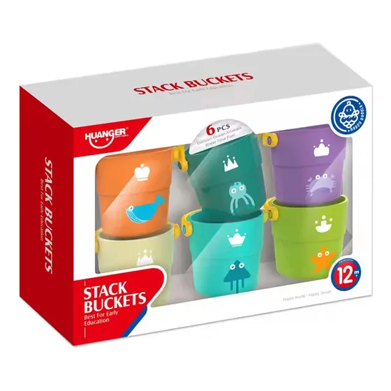 Set 6 Mini Baldes Juguetes Agua Baño Playa Para Bebé Huanger Color Multicolor