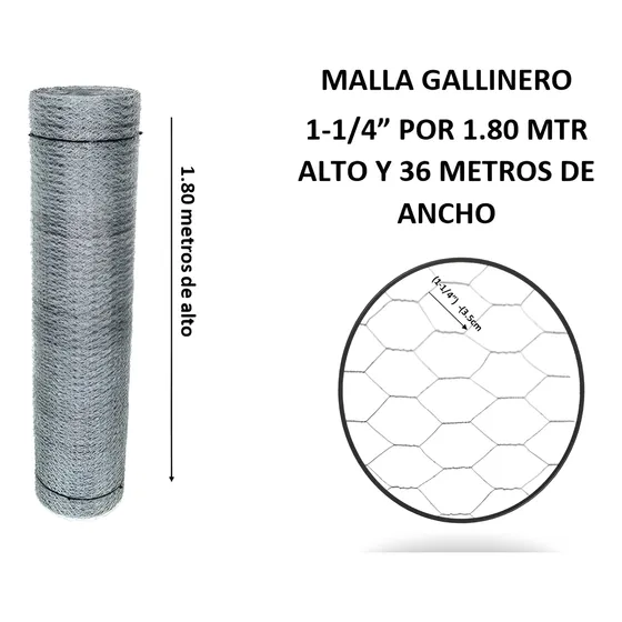 Malla Gallinero Galvanizada 1.80x1-1/4pul3.5cm X36 Mts Largo