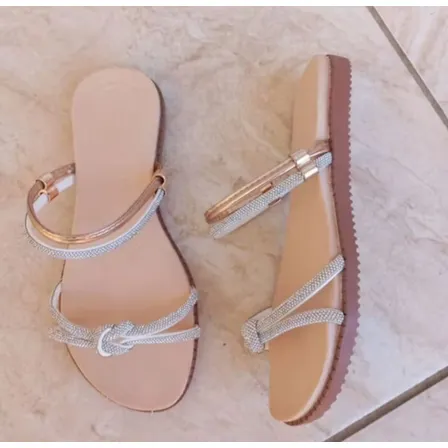 Sandália Plana Confortável Rasteirinha Feminina Strass