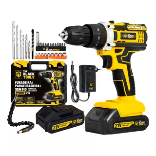 Parafusadeira Furadeira De Impacto Profissional 21v Modelo Tb-21px 2 Baterias Com Maleta The Black Tools 110/220v 60hz Amarelo Parafusadeira Furadeira De Impacto Profissional 21v Modelo Tb-21px 2 Baterias Com Maleta The Black Tools 110/220v 60hz Amarelo