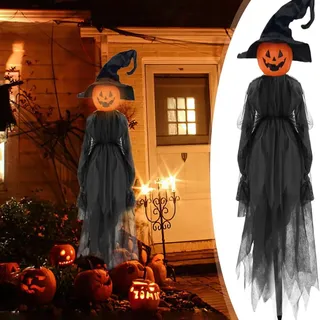 Linterna de calabaza para Halloween para exteriores, cabeza de calabaza con forma de bruja, decoración colgante de Halloween para exteriores