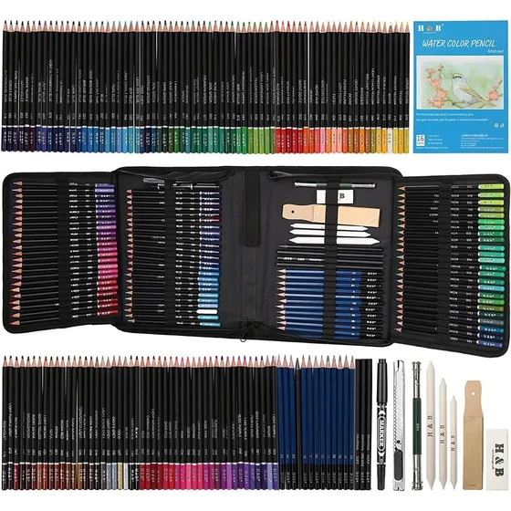 Set Kit Dibujo 145 Colores Uso Profesional Con Estuche 