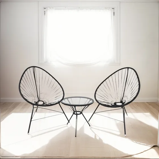 Silla Acapulco Negra Pack X 2- Mesa Con Vidrio
