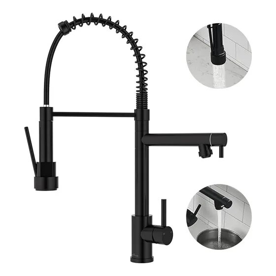 Llave Cocina Monomando Triple Lavaplatos Flexible Negro