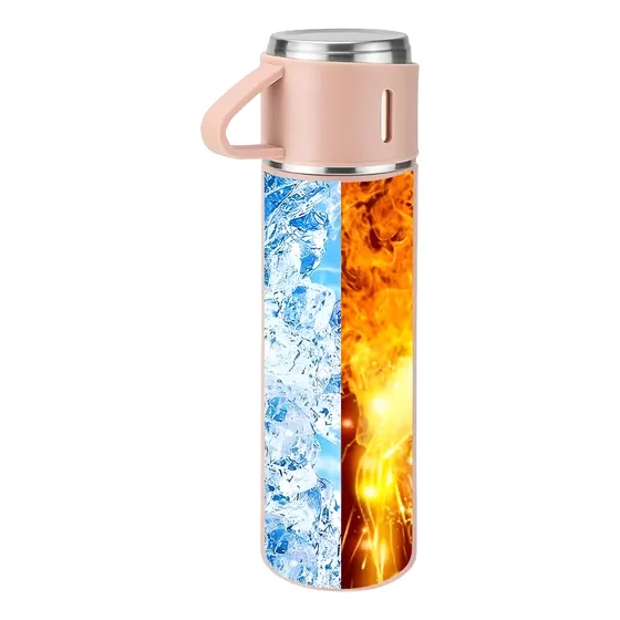 Termo Y 3 Tazas Conserva Frio O Caliente Plateado