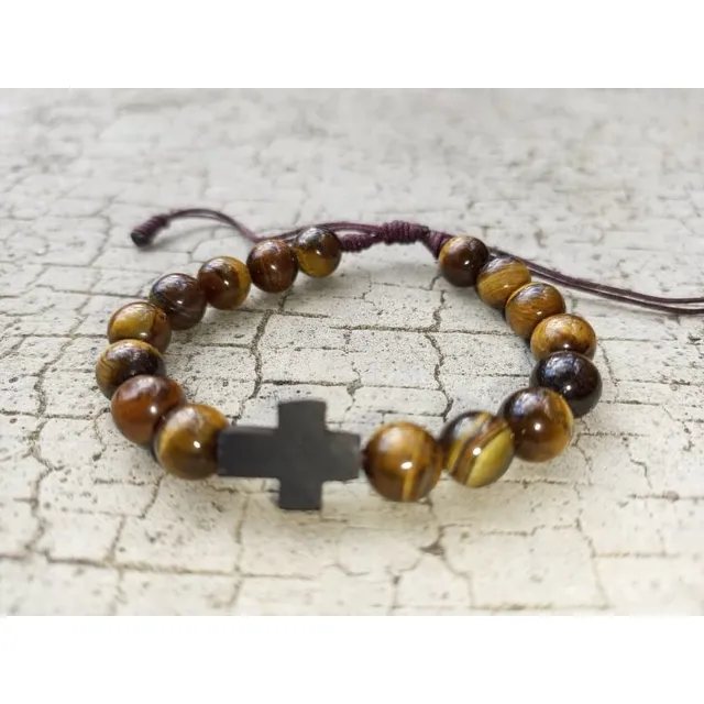 Pulsera Ojo De Tigre Con Cruz Azabache