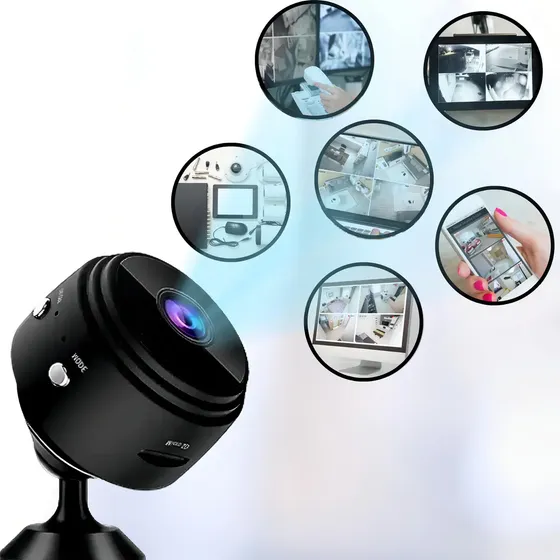 Mini Câmera Espiã A9 HD 1080p Wi-Fi Visão Noturna Preto Discreta