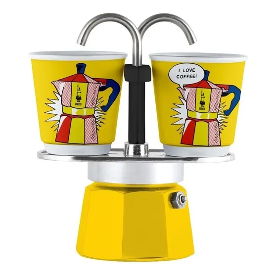 Cafetera Italiana Bialetti Set Mini Express Amarilla 2 Tazas