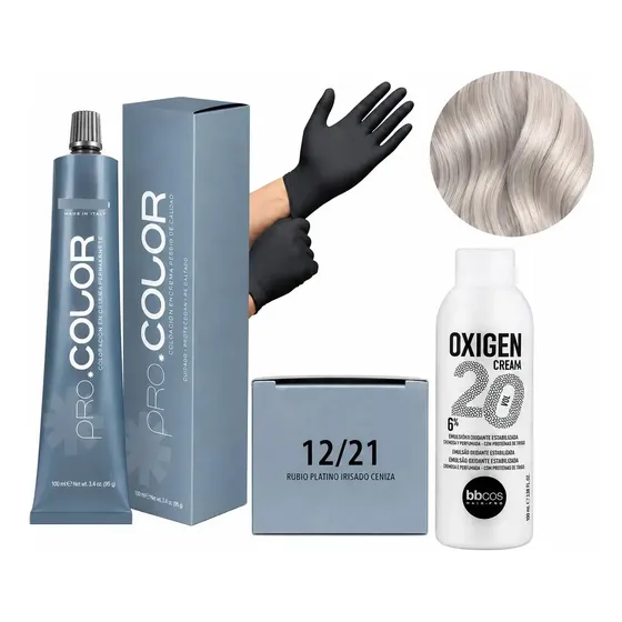 Tintura Permanente Pro.color Cabello Bbcos + Oxidante 20vol Tono 12/21 RUBIO PLATINO IRIZADO CENIZA