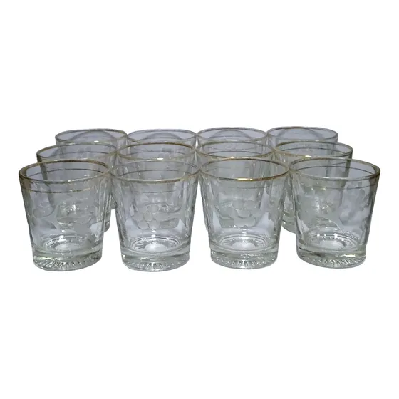 Juego De 12 Vasos Cortos En Vidrio Biselado