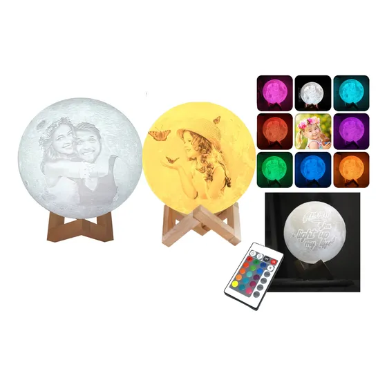 Luminária Lua Cheia Com Foto E Mensagem Personalizada 18cm