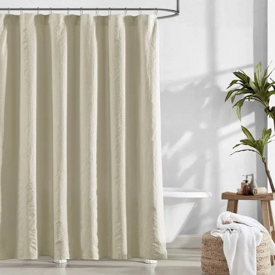 Cortina Ducha Tela Jacquard Lavada Raya Lino Extralarga 72 X