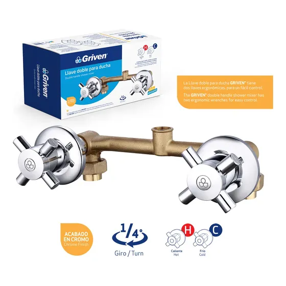Llave Doble Para Ducha Bronce Cromado Griven / Mayor Y Detal