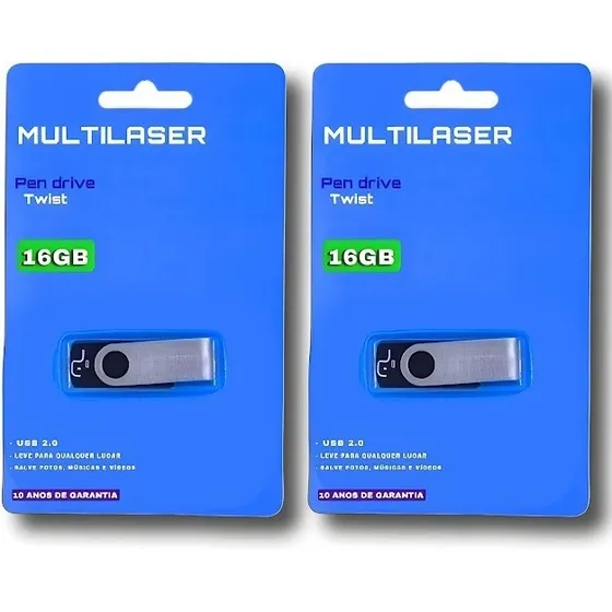 Kit 02 Pendrive 16gb Multilaser  Pd588 Usb Original Atacado