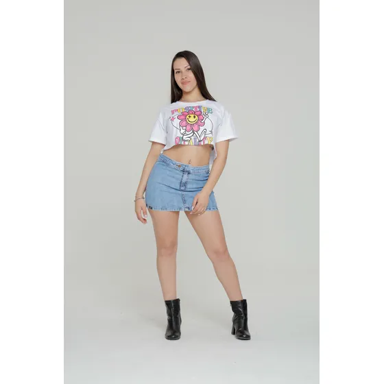 Pollera Jean Semi Elastizada Mujer Tiro Bajo - Teleca Liscki