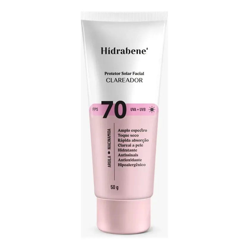 Hidrabene Protetor facial Solar FPS 70 Toque Seco Antissinais Clareia a pele 50g