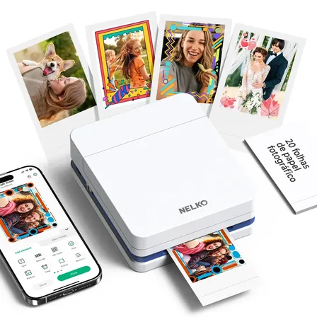 Impressora de Fotos Portátil NELKO PP01 com APP Inteligente e Funções IA – Conexão Bluetooth Estável, Alta Resolução 600DPI, Mini Impressora de Bolso Ideal para Viagens e Presentes Criativos