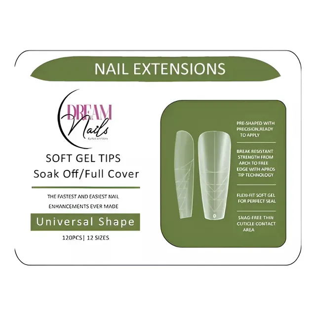 Caja 120 Soft Gel Tips Soak Off Universal Shape Dream Nails