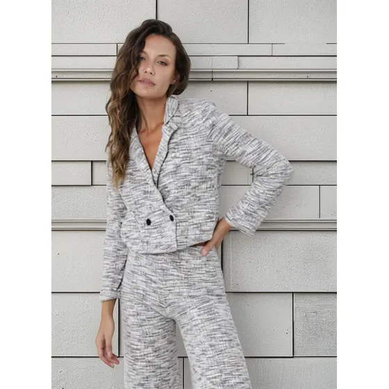 Blazer Elegancia Jaspeada Saco Forrado Corto Hombreras