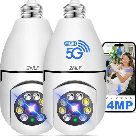 2nlf® 2pcs 4mp Cámara De Seguridad Wifi Ip 360 Full Hd Impermeable Bidireccional Seguimiento de Movimiento Alarma Móvil Visión Nocturna