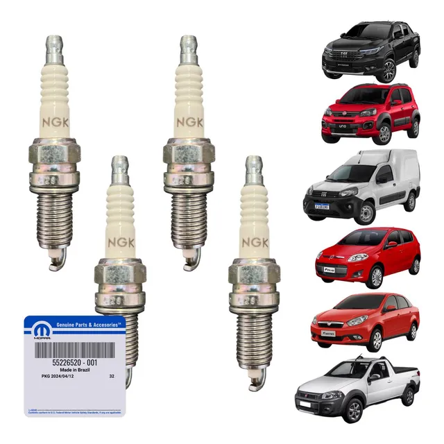 Kit 4 Vela Ignição Novo Uno Palio Strada Fiorino 1.4 Mopar