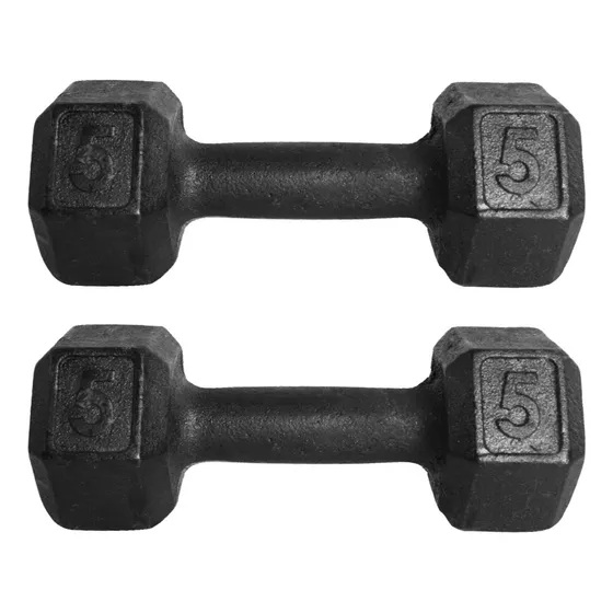 Par De Halteres Sextavado 5kg Peso Academia Dumbell Cor Preto