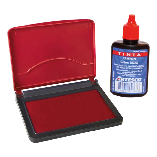 Almohadilla Para Sellos + Tinta Repuesto Pack X 2u Col Rojo