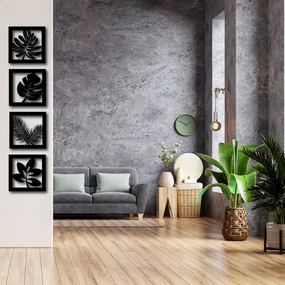 Cuadro De Madera Calado Mdf Hojas Moderno Living Decorativo IMBACK Color Negro