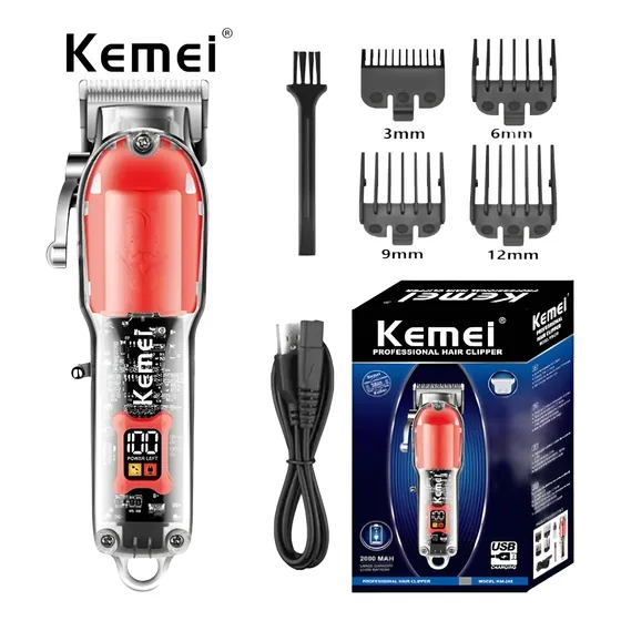 Maquina De Afeitar Kemei Km-246 Transparente Original Prof