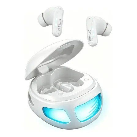 Fone De Ouvido Eletro Mex Sem Fio Série 44 Bluetooth 6.0 ,estojo Led Estilo Gamer, Som Potente + Até 7h De Bateria Earphone Pare, Funcionalidade De Tradução Por Ia, Jogos, Esportes, Fitness Branco