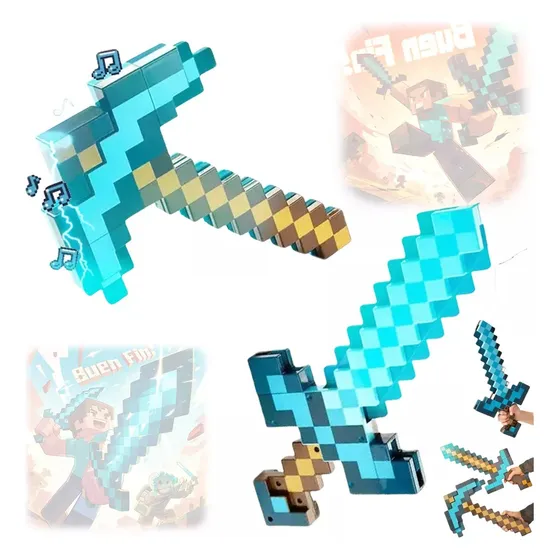 Juguetes De Espadas Y Pico Minecraft Sonido Luz 2 En 1 Niños