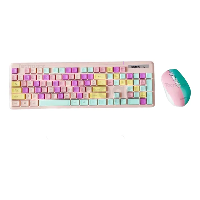 Kit Teclado + Mouse Inalámbrico Rosado Multicolor Usb2.4ghz
