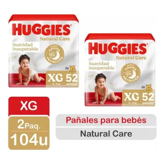 Pack X2 Pañales Natural Care Talla XG 104 Pañales Huggies | Cuotas sin interés