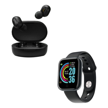 Combo Smartwatch D20 Y68 + Auriculares Inalámbricos Negro Combo Smartwatch D20 Y68 + Auriculares Inalámbricos Negro